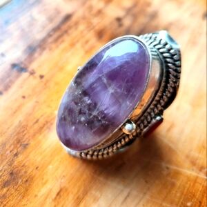 💜Amethyst and Coral Gemstone "Poison" Ring  - One Of A Kind💜 9 3/4